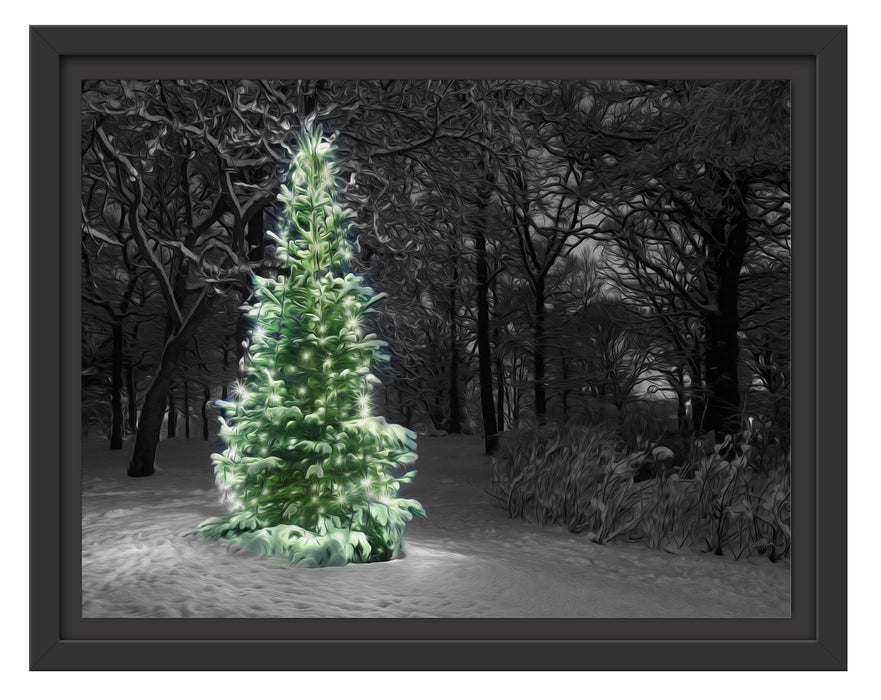 Weihnachtsbaum im Winter Schattenfugenrahmen 38x30