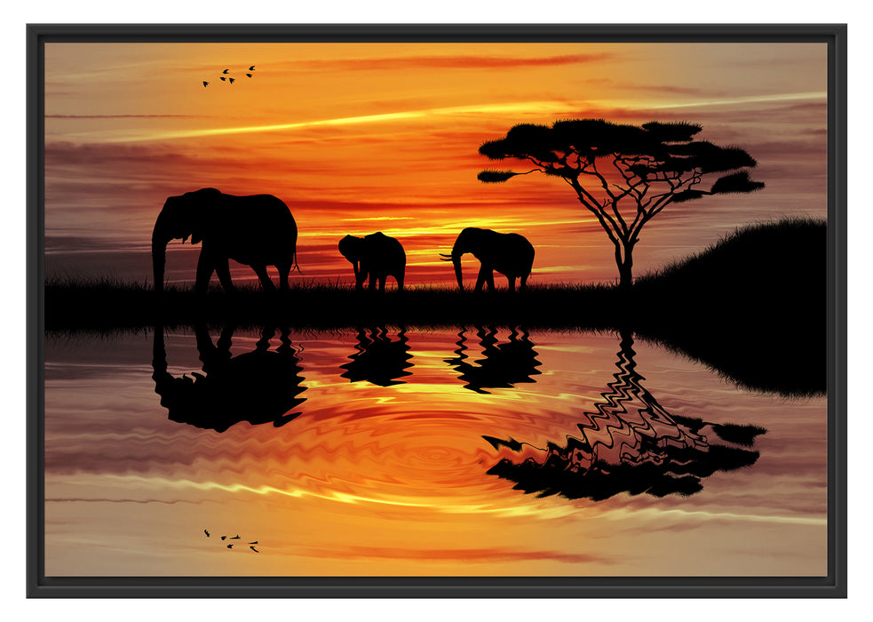 Pixxprint Afrika Elefant in Sonnenschein, im Schwebe-Effekt Bilderrahmen
