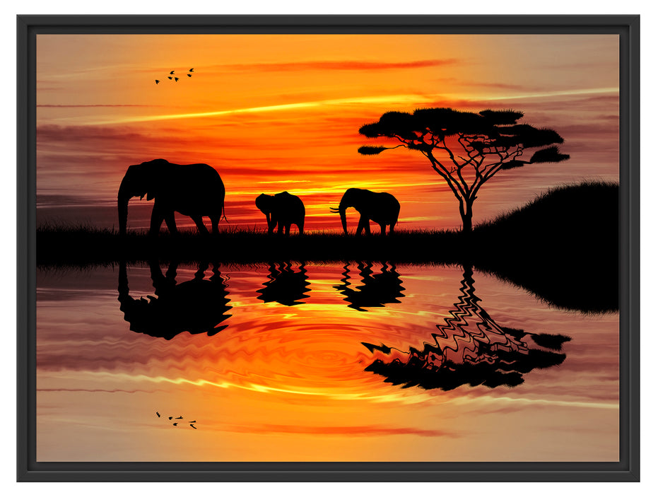 Afrika Elefant in Sonnenschein Schattenfugenrahmen 80x60