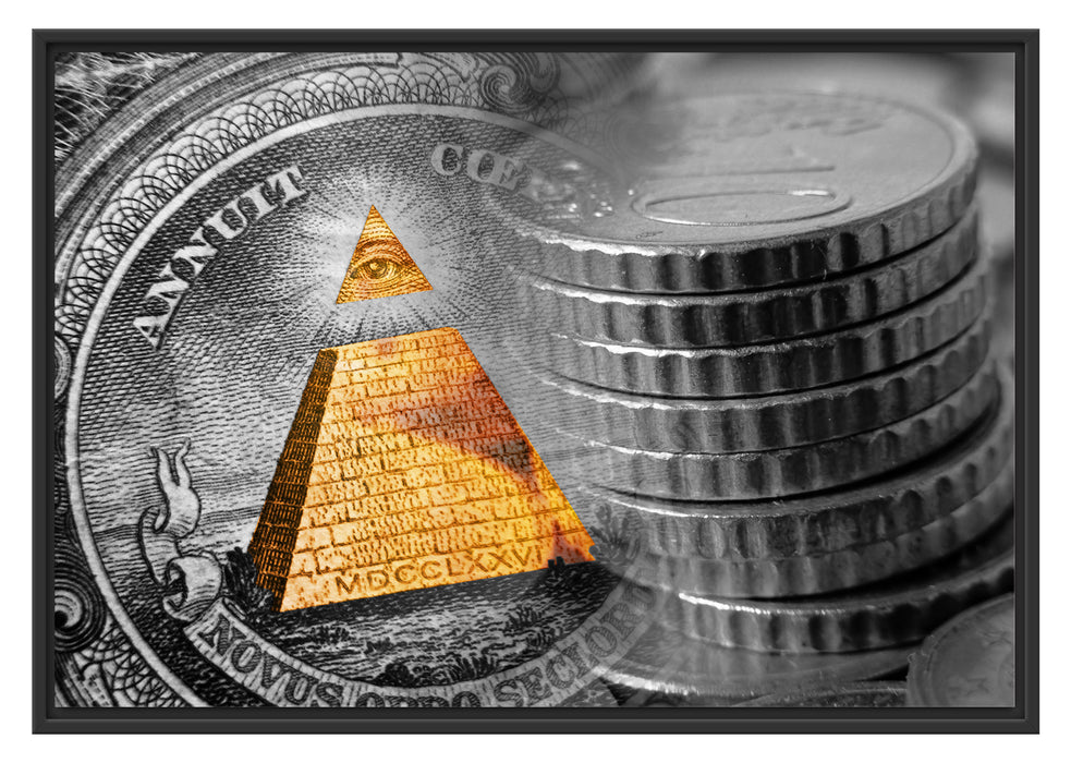 Pixxprint Illuminati Pyramide Dollar, im Schwebe-Effekt Bilderrahmen
