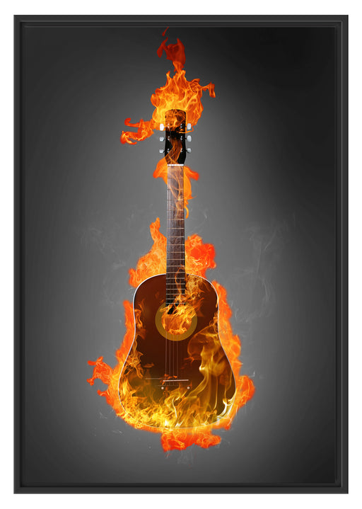 Brennende Gitarre Heiße Flammen Schattenfugenrahmen 100x70