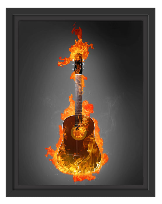 Brennende Gitarre Heiße Flammen Schattenfugenrahmen 38x30