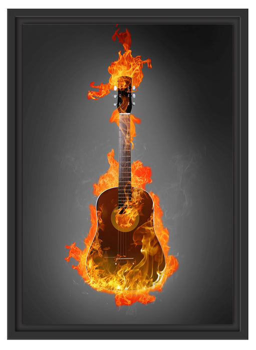 Brennende Gitarre Heiße Flammen Schattenfugenrahmen 55x40