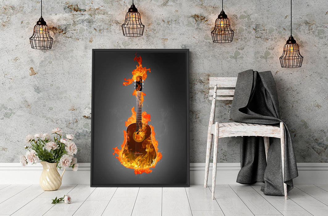 Brennende Gitarre Heiße Flammen Schattenfugenrahmen Wohnzimmer