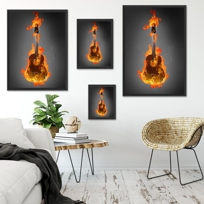 Brennende Gitarre Heiße Flammen Schattenfugenrahmen Dekovorschlag