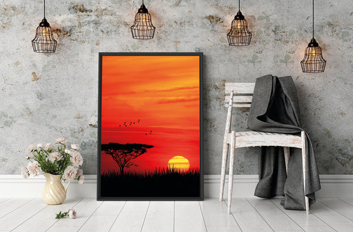 Roter Sonnenuntergang in Afrika Schattenfugenrahmen Wohnzimmer