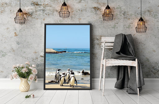 Pinguine am Strand Schattenfugenrahmen Wohnzimmer