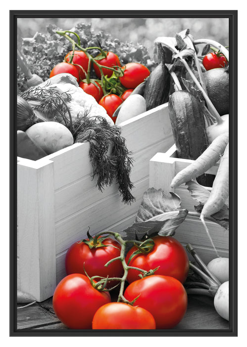 Tomaten im Gemüsekorb Schattenfugenrahmen 100x70