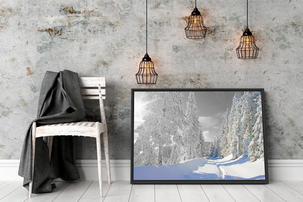 Winterlandschaft mit Bäumen Schattenfugenrahmen Wohnzimmer