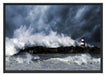 Tobendes Meer mit Leuchtturm Schattenfugenrahmen 100x70