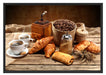 Aromatischer Kaffee mit Croissant Schattenfugenrahmen 100x70