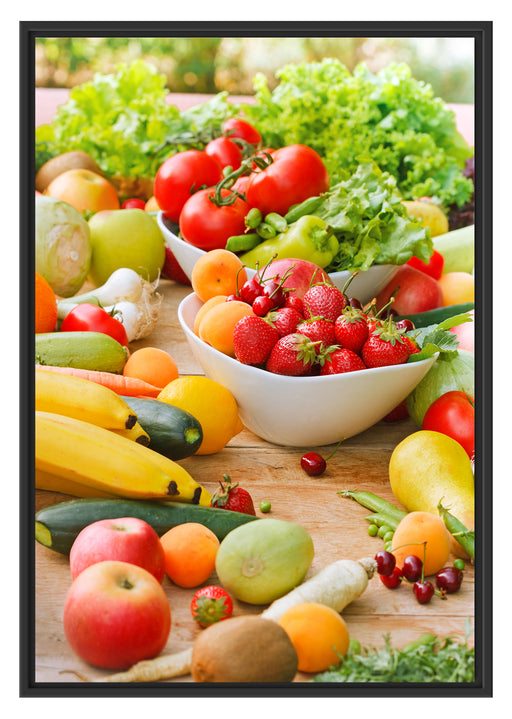 Buntes Obst und Gemüse Schattenfugenrahmen 100x70