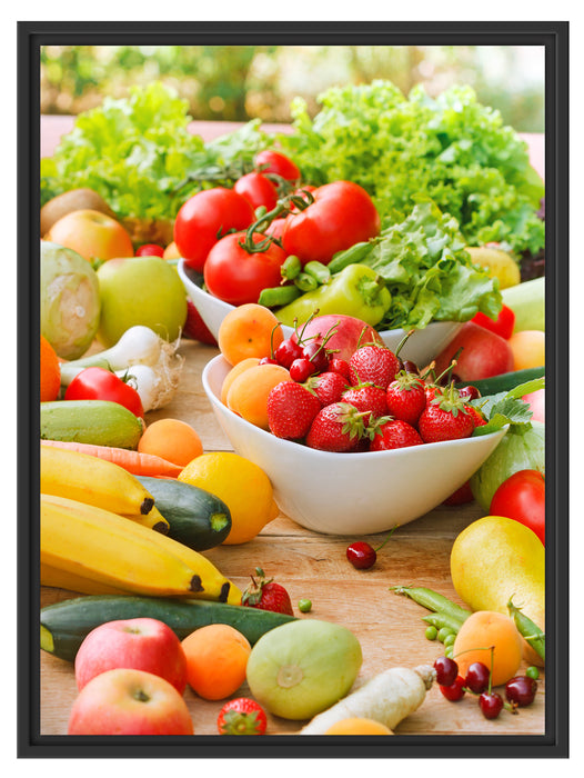 Buntes Obst und Gemüse Schattenfugenrahmen 80x60