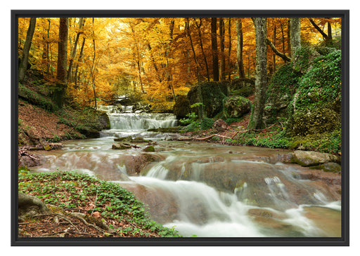 Waldbach im Herbst Schattenfugenrahmen 100x70