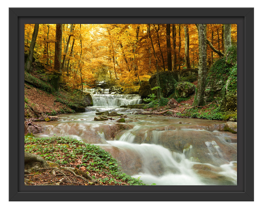 Waldbach im Herbst Schattenfugenrahmen 38x30