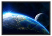 Erde und Mond im All Schattenfugenrahmen 100x70