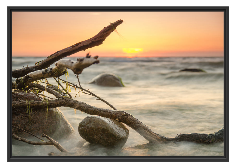 Pixxprint Ruhige See mit Nebel, im Schwebe-Effekt Bilderrahmen