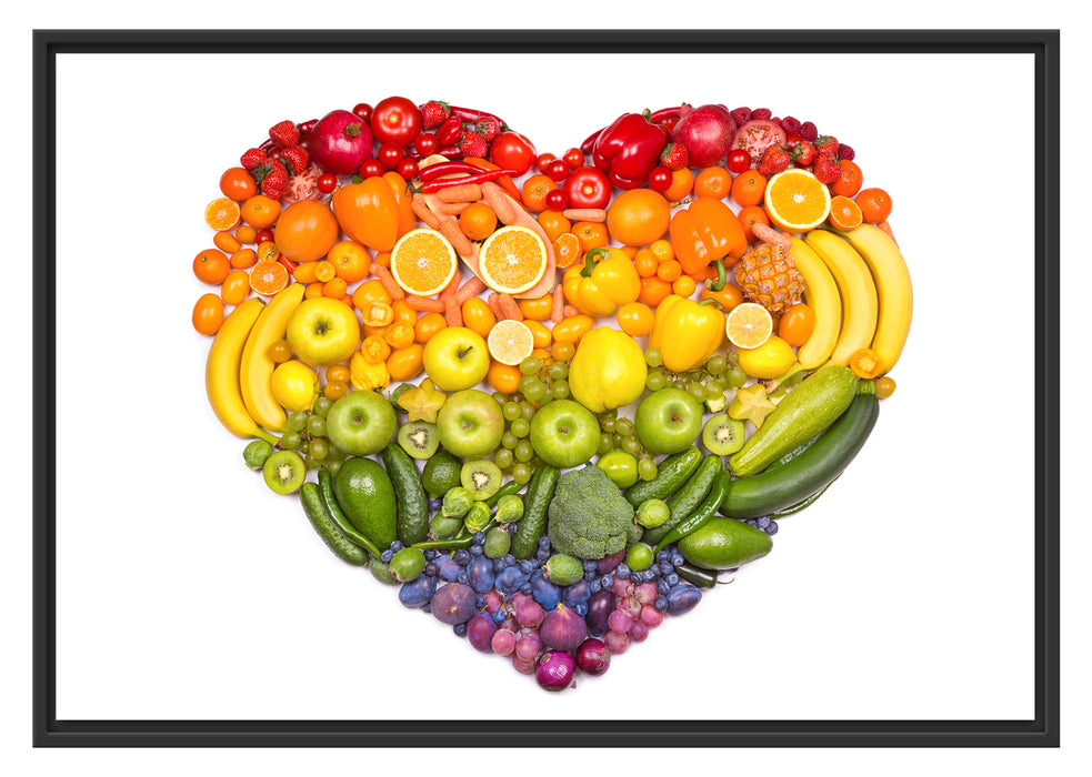 Pixxprint Früchteregenbogenherz, im Schwebe-Effekt Bilderrahmen