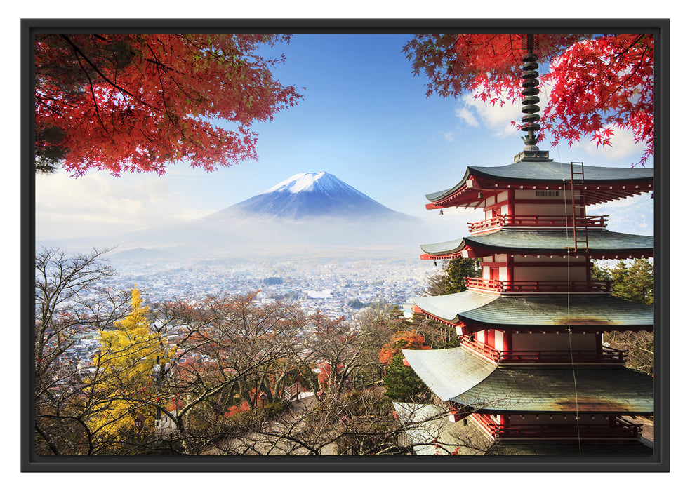 Japanischer Tempel im Herbst Schattenfugenrahmen 100x70