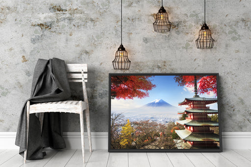 Japanischer Tempel im Herbst Schattenfugenrahmen Wohnzimmer