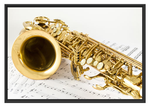 Saxophon auf Notenpapier Schattenfugenrahmen 100x70