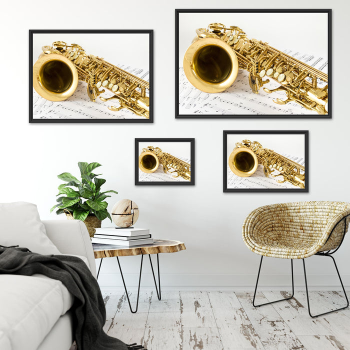 Saxophon auf Notenpapier Schattenfugenrahmen Dekovorschlag