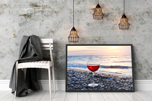 Weinglas am Strand Schattenfugenrahmen Wohnzimmer