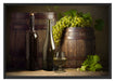 Fässer mit Weintrauben und Wein Schattenfugenrahmen 100x70