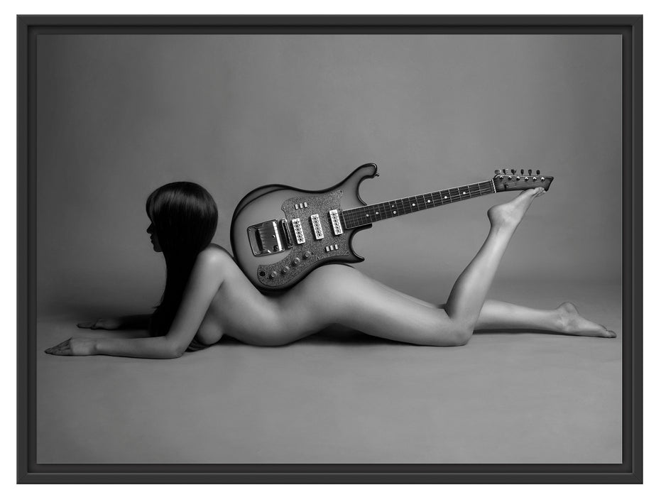 Nackte Frau mit Gitarre Schattenfugenrahmen 80x60