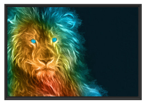 Dark - Löwe mit blauen Augen Schattenfugenrahmen 100x70