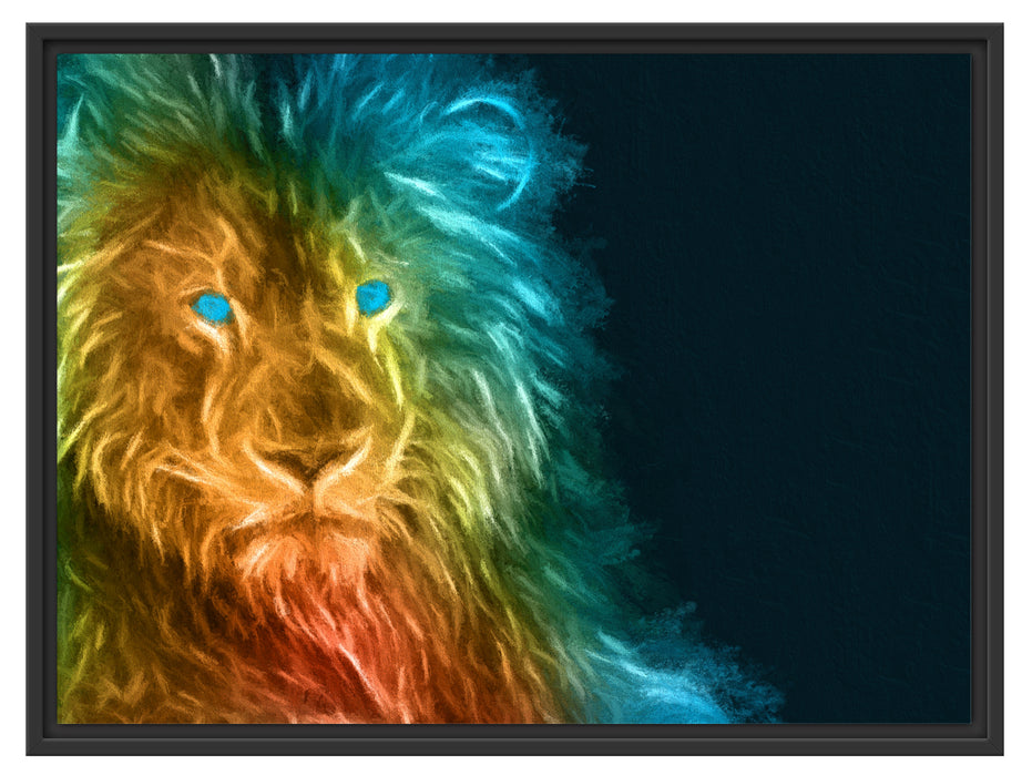 Dark - Löwe mit blauen Augen Schattenfugenrahmen 80x60