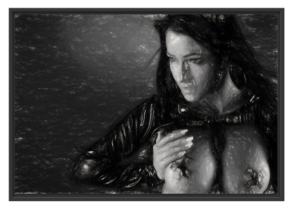 Pixxprint Frau mit nackten Brüsten, im Schwebe-Effekt Bilderrahmen