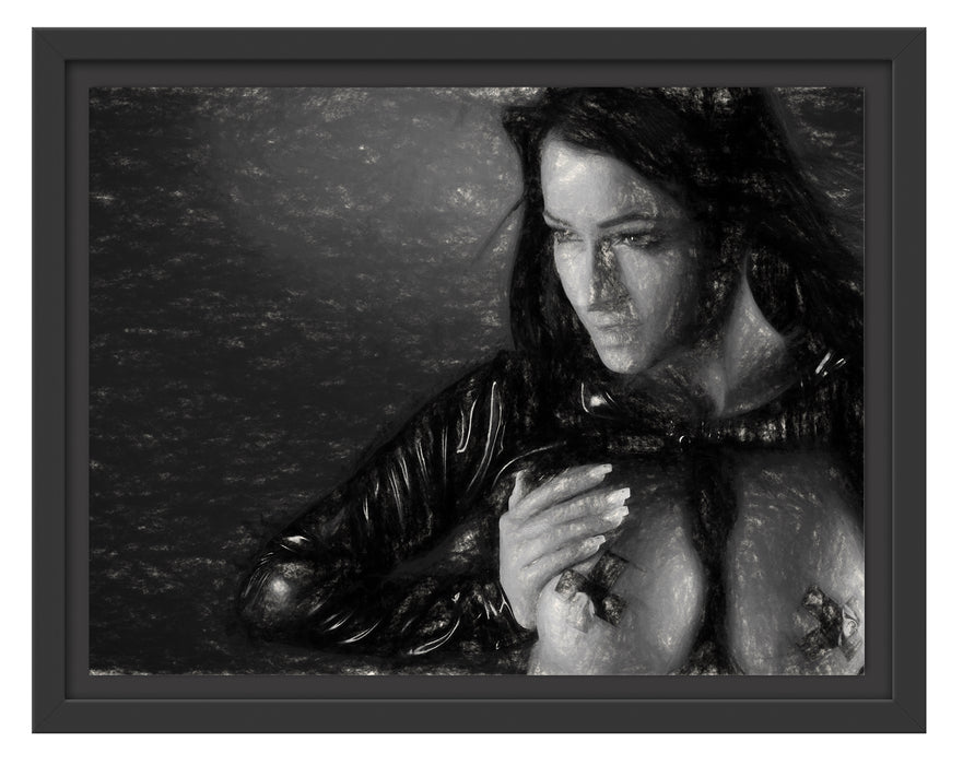 Frau mit nackten Brüsten Schattenfugenrahmen 38x30