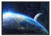 Erde und ihr Mond aus dem All Schattenfugenrahmen 100x70