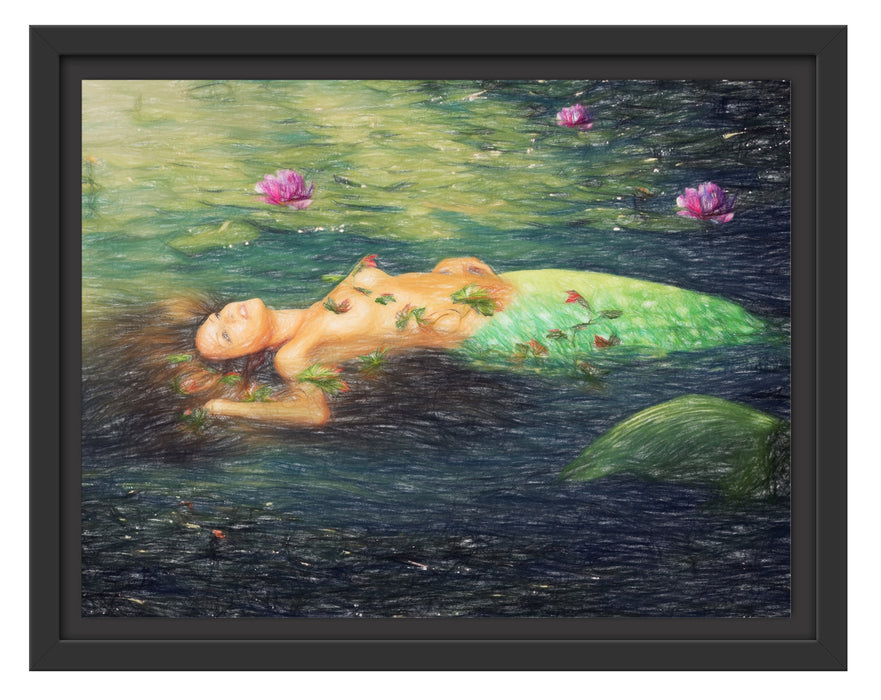 Meerjungfrau im Wasser Schattenfugenrahmen 38x30