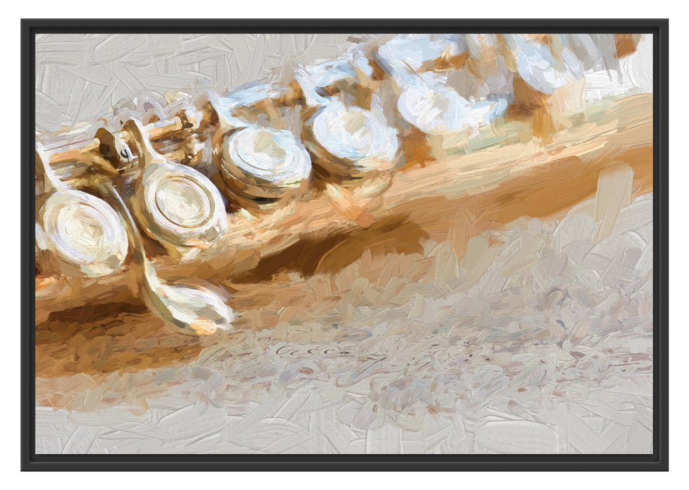 Pixxprint Detailaufnahme einer Querflöte, im Schwebe-Effekt Bilderrahmen