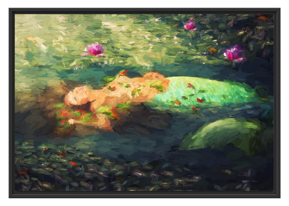 Pixxprint Meerjungfrau im Wasser liegend, im Schwebe-Effekt Bilderrahmen