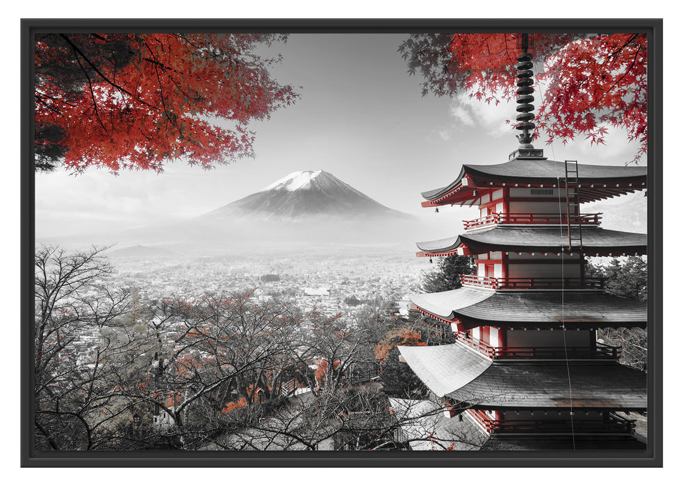 Pixxprint Japanischer Tempel, im Schwebe-Effekt Bilderrahmen