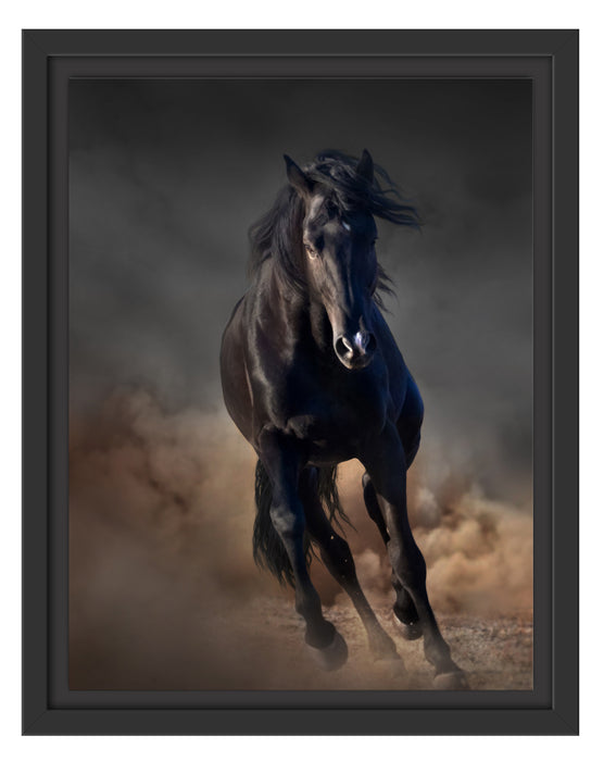 Elegantes schwarzes Pferd Schattenfugenrahmen 38x30