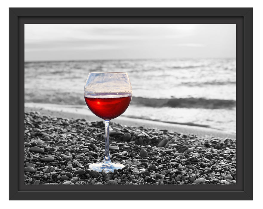 Weinglas am Strand Schattenfugenrahmen 38x30