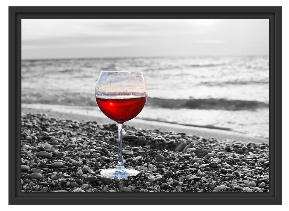 Weinglas am Strand Schattenfugenrahmen 55x40