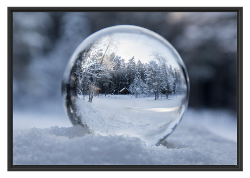 Eiskugel Winterlandschaft Schattenfugenrahmen 100x70