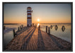 Leuchtturm vor Sonnenuntergang Schattenfugenrahmen 100x70