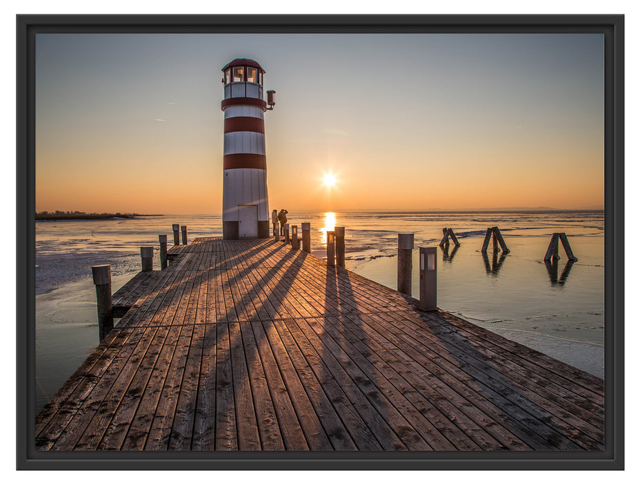 Leuchtturm vor Sonnenuntergang Schattenfugenrahmen 80x60