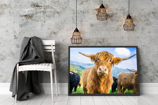 Blick einer Kuh an der Weide Schattenfugenrahmen Wohnzimmer