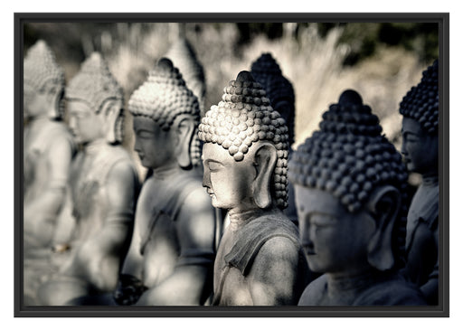 Buddha-Statuen in einer Reihe Schattenfugenrahmen 100x70