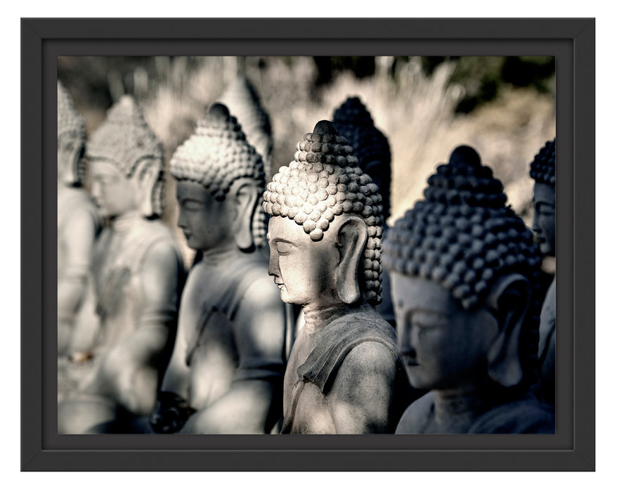 Buddha-Statuen in einer Reihe Schattenfugenrahmen 38x30