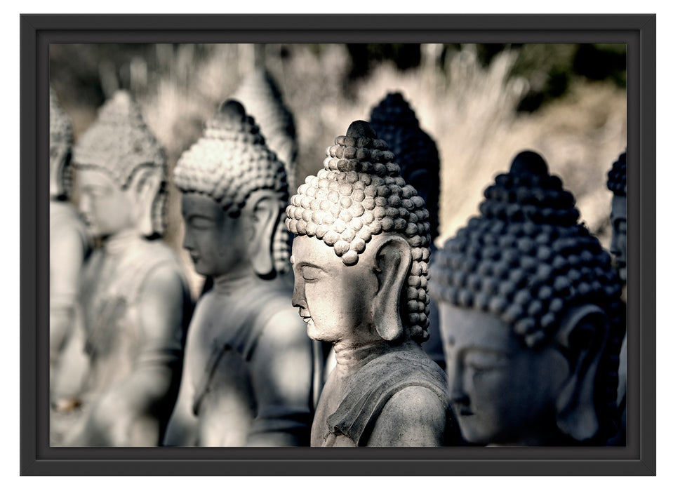 Buddha-Statuen in einer Reihe Schattenfugenrahmen 55x40