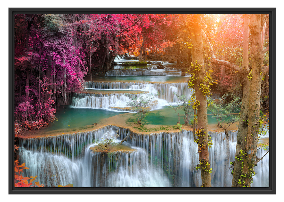 Pixxprint Wasserfall im Regenwald, im Schwebe-Effekt Bilderrahmen