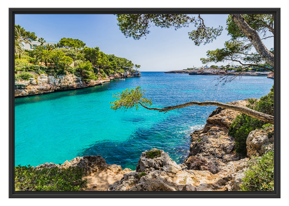 Pixxprint Mallorca Strand Bucht, im Schwebe-Effekt Bilderrahmen